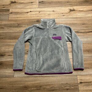 Women's Patagonia Snap T Fleece Jacket SZ Medium Pullover Logo Gray Purple